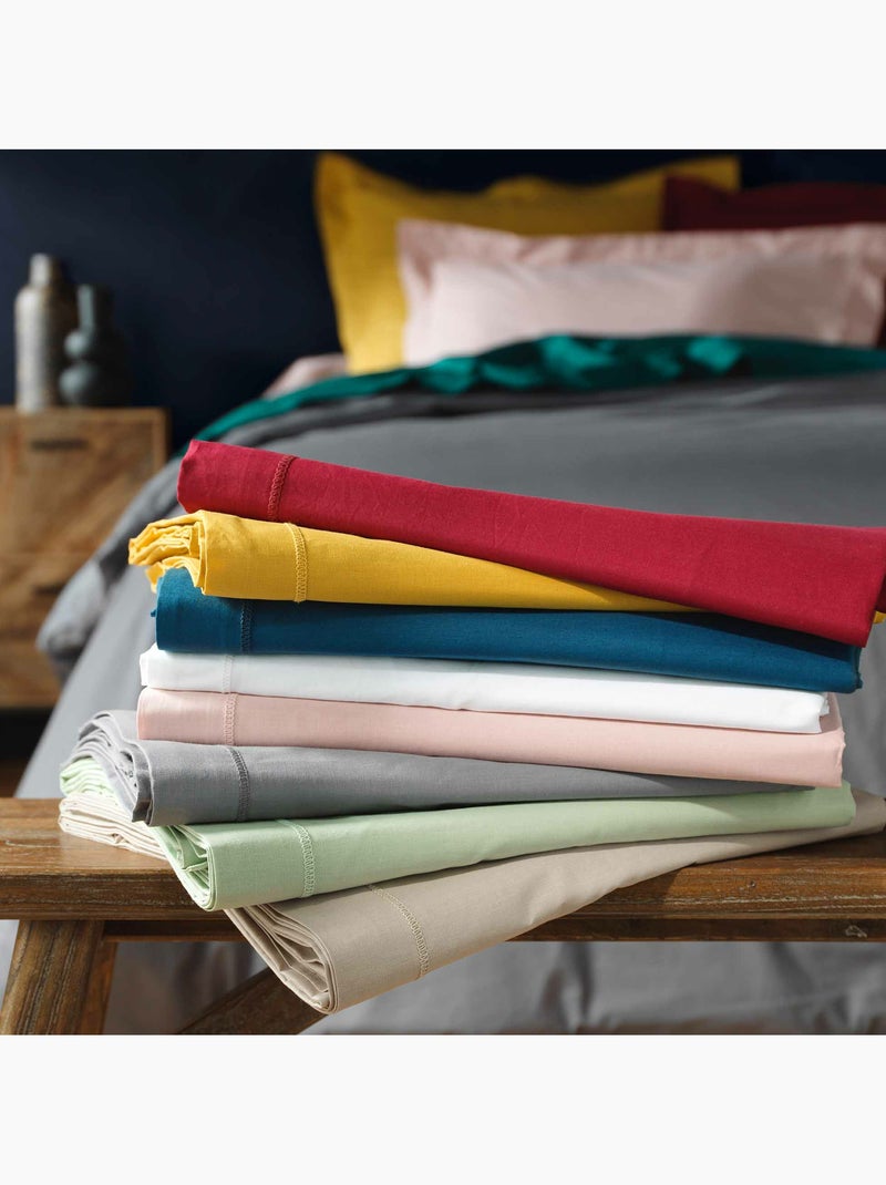 Drap plat 1 personne coton 57 fils lina Vert cèdre - Kiabi