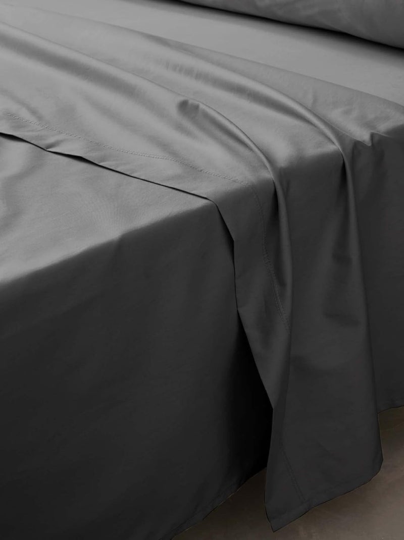 Drap plat percale de coton 78fils lia promo linge gris anthracite - Kiabi