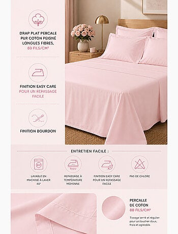 Drap plat percale – pur coton peigné longues fibres 80 fils/cm²