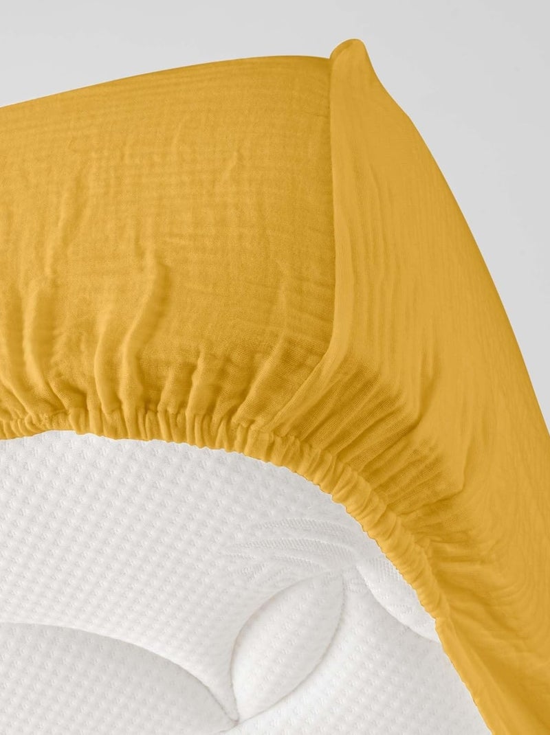 Draps housse gaze de coton alia promo linge Jaune - Kiabi