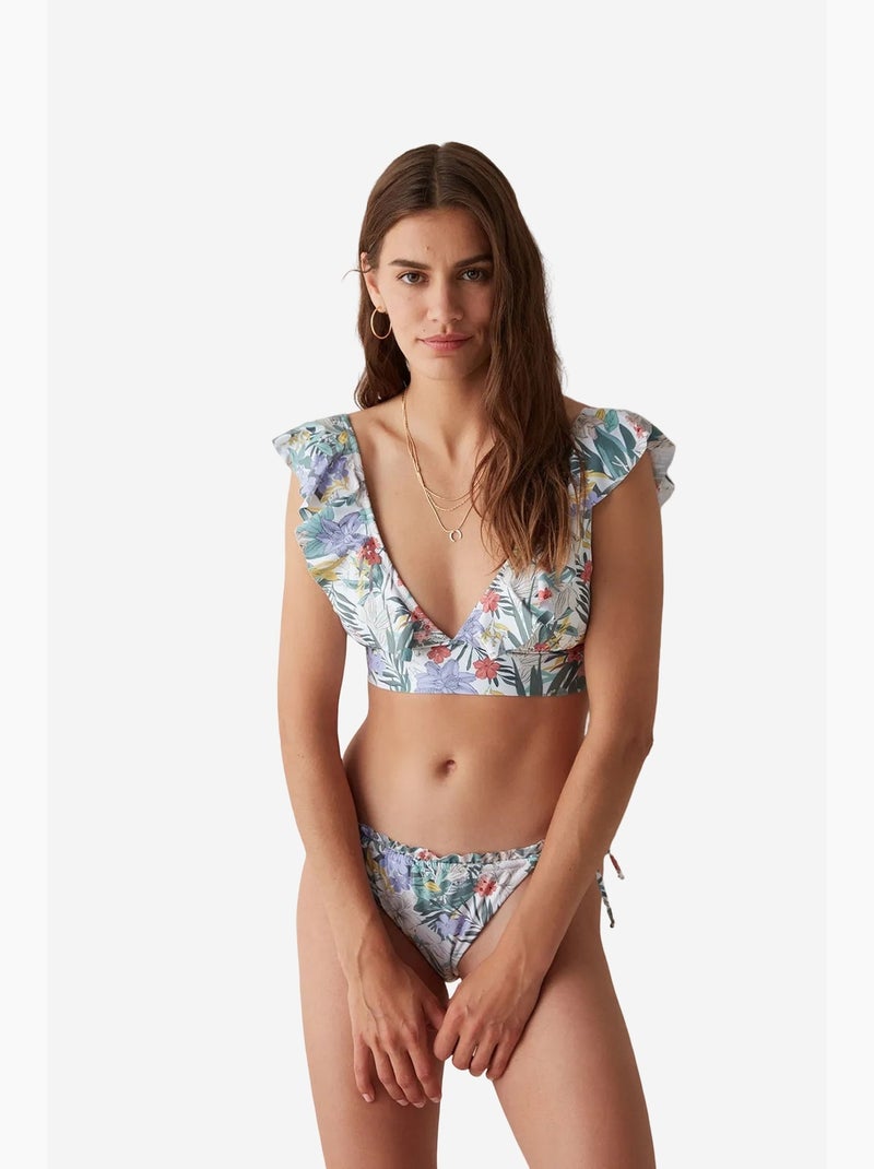Dream garden super bikinibroekje met bloemenprint en ruches penti Wit Groen - Kiabi