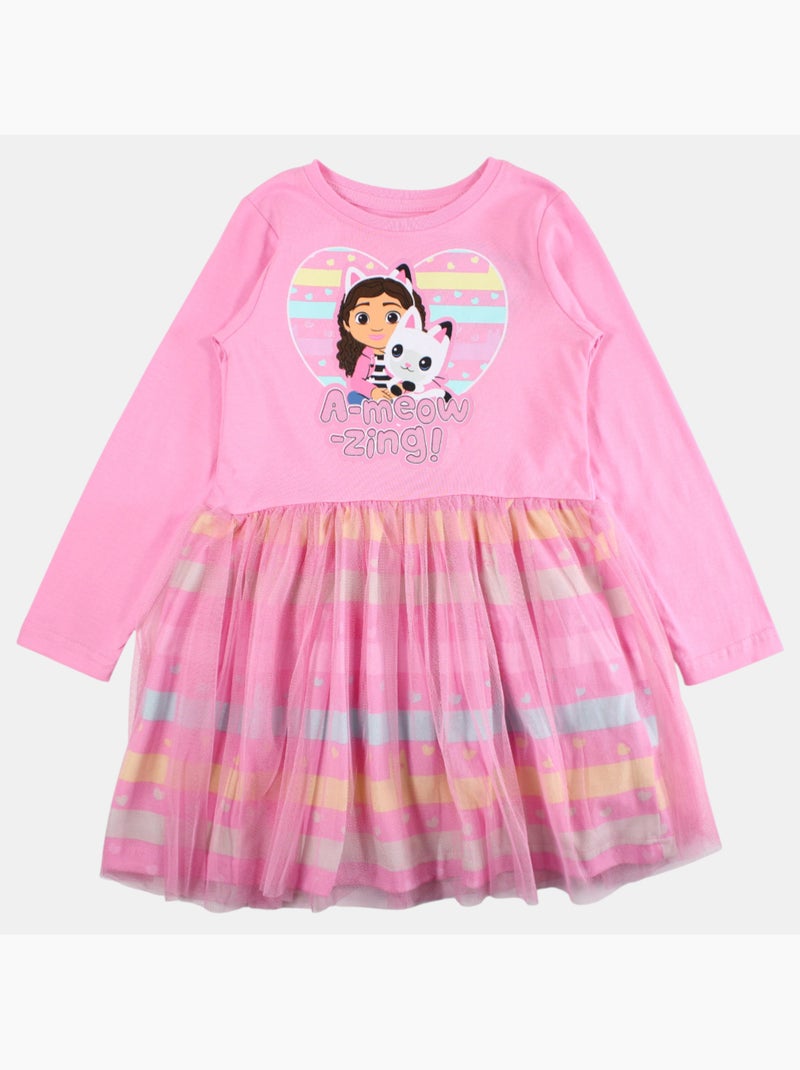 Dreamworks - robe manches longues avec jupe en tulle, col rond Rose - Kiabi