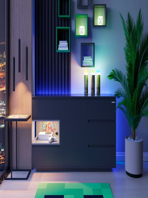 Dressoir met 5 lades en open vak met LED 'Roba' - Minecraft - Kiabi