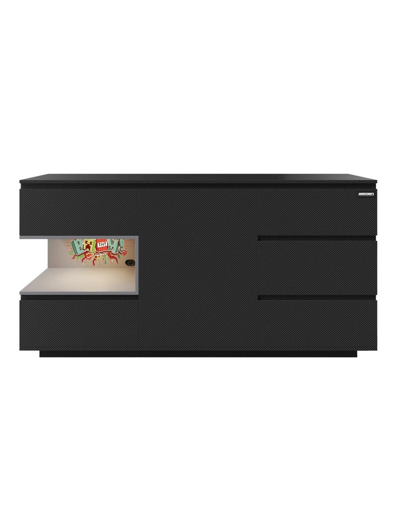 Dressoir met 5 lades en open vak met LED 'Roba' - Minecraft Zwart Multicolor - Kiabi
