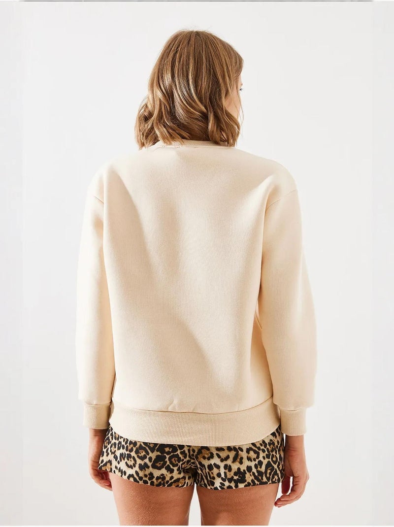 Drie-garen geborsteld bedrukt sweatshirt mbhs lucci Klei-beige - Kiabi