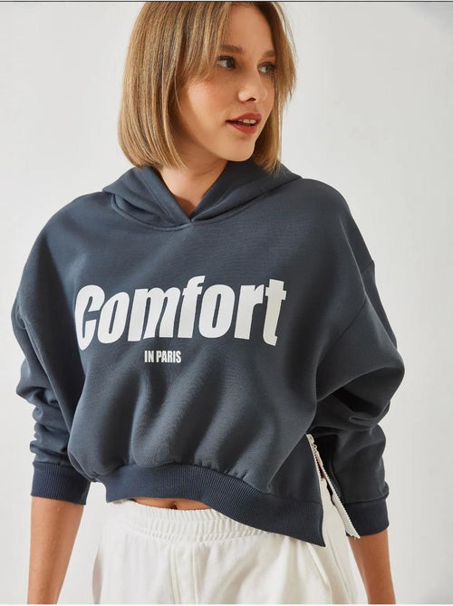 Drie-garen geborstelde cropped sweatshirt met zijrits lucci - Kiabi Drie-garen geborstelde cropped sweatshirt met zijrits lucci - Kiabi