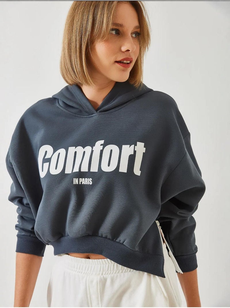 Drie-garen geborstelde cropped sweatshirt met zijrits lucci Donkergrijs - Kiabi