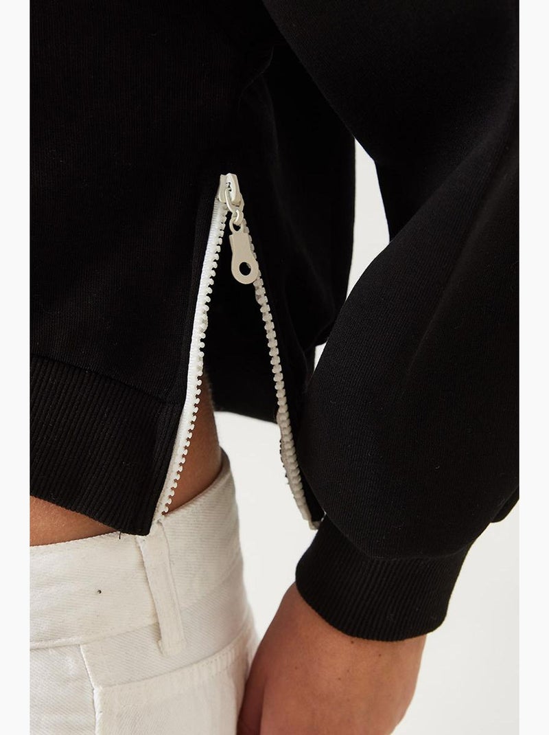 Drie-garen geborstelde cropped sweatshirt met zijrits lucci Zwart - Kiabi