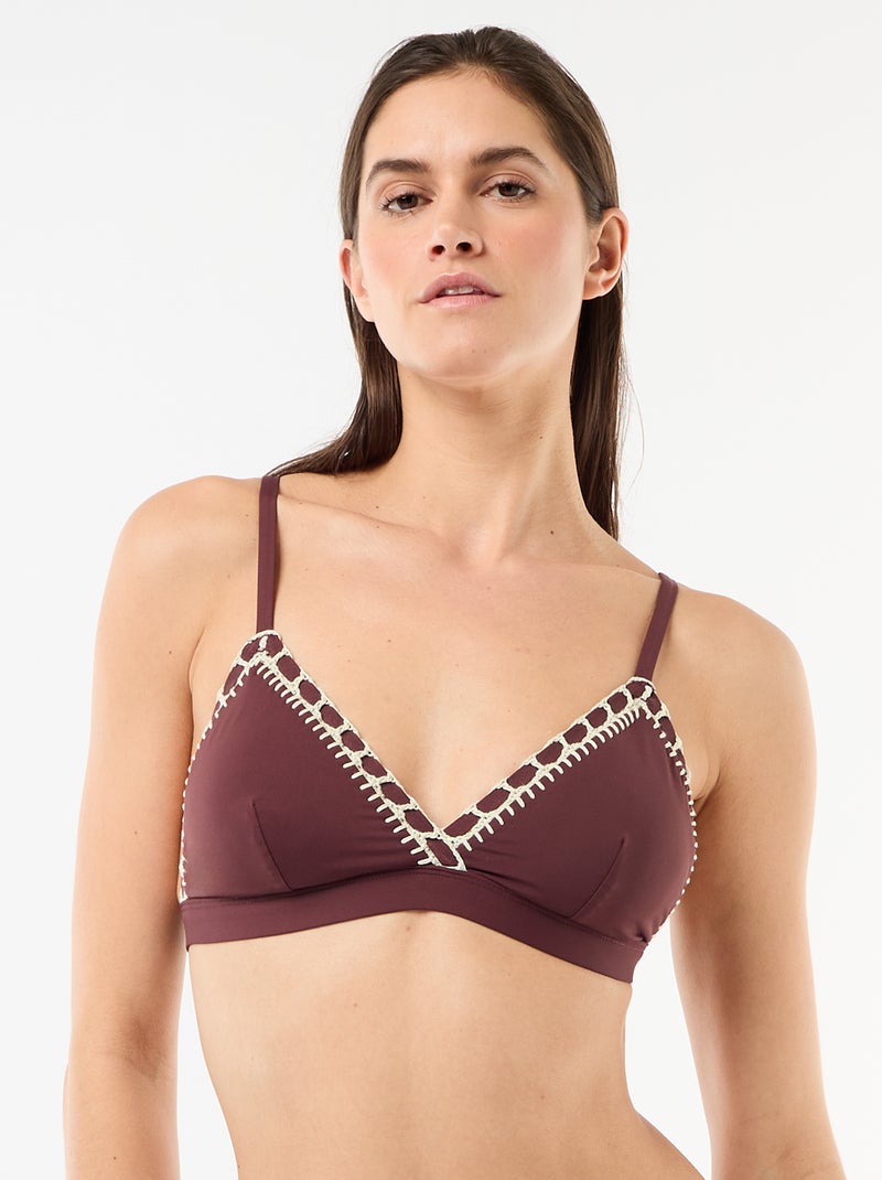 Driehoekige bikini top met macramérand Bruin - Kiabi