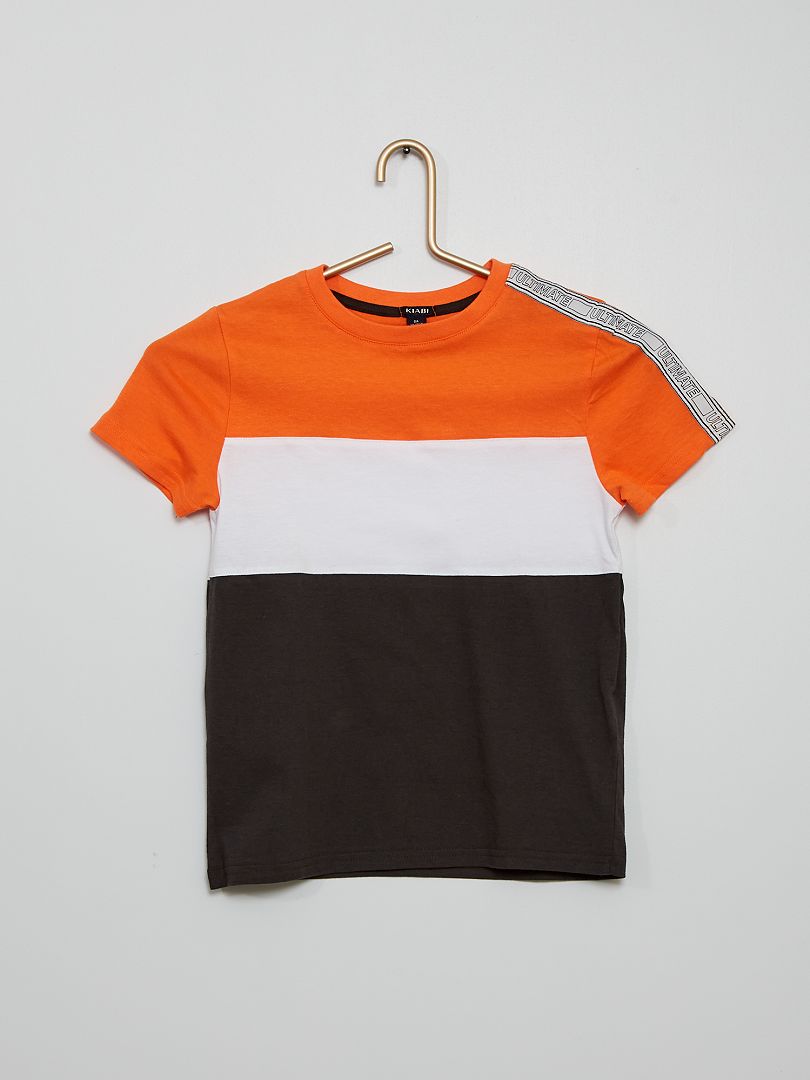 Driekleurig T-shirt met strook ORANJE - Kiabi