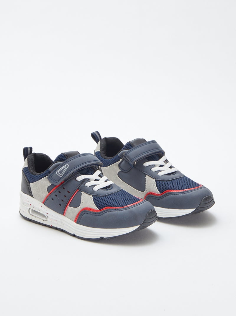 Driekleurige sneakers met klittenband en veters BLAUW - Kiabi