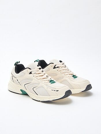 Driekleurige sneakers van mesh en imitatieleer