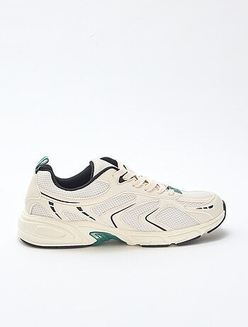 Driekleurige sneakers van mesh en imitatieleer