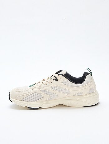 Driekleurige sneakers van mesh en imitatieleer