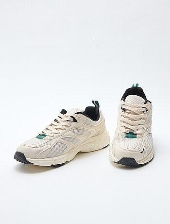 Driekleurige sneakers van mesh en imitatieleer