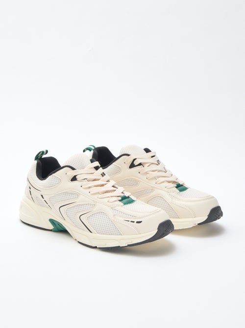 Driekleurige sneakers van mesh en imitatieleer - Kiabi