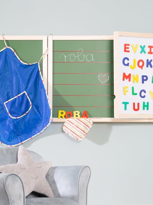 Drieluik schoolbord met 3 krijtvlakken en 2 magnetische vlakken met accessoires ROBA - Kiabi