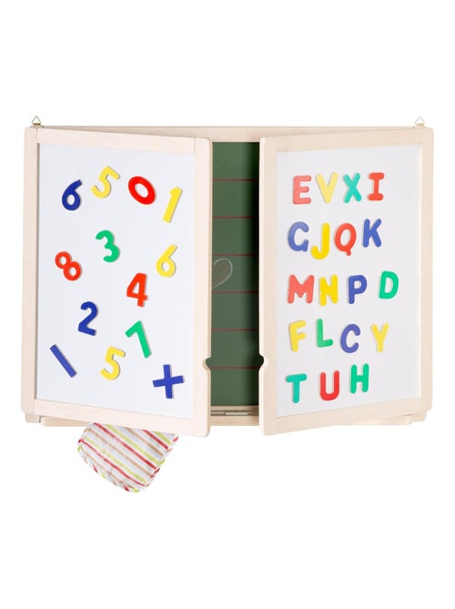Drieluik schoolbord met 3 krijtvlakken en 2 magnetische vlakken met accessoires ROBA - Kiabi