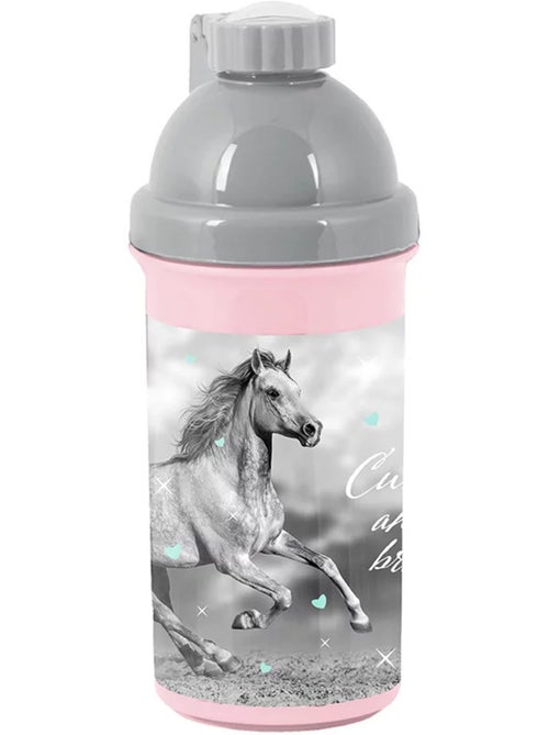 Drinkfles kinderen van kunststof paardenmotief grijs en roze – 18 cm - Kiabi