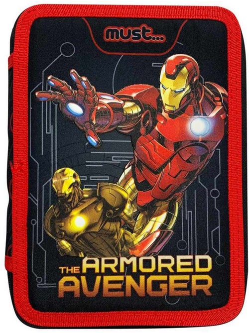Dubbel pennenzak gevuld van stof bedrukt Iron Man Avengers - Kiabi