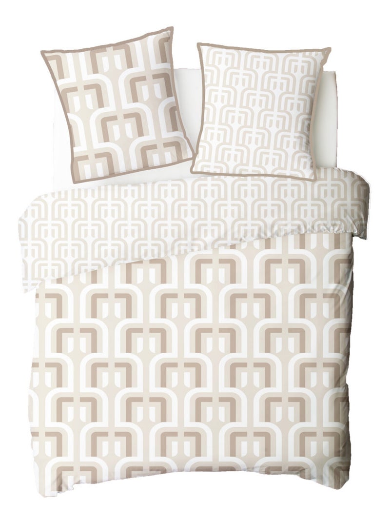 Dubbele beddengoedset Tara met retro print en omkeerbaar Future Home Beige - Kiabi