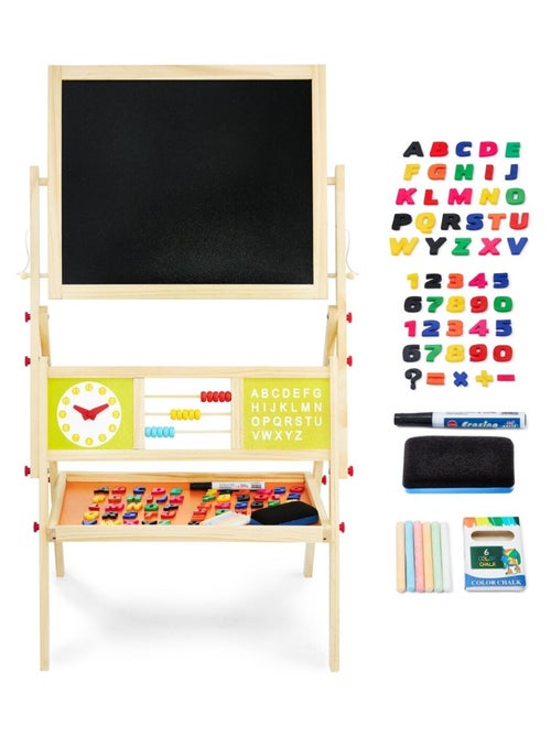 Dubbelzijdig houten 3-in-1 schoolbord – magnetisch, krijtbord en telraam - Kiabi Dubbelzijdig houten 3-in-1 schoolbord – magnetisch, krijtbord en telraam - Kiabi