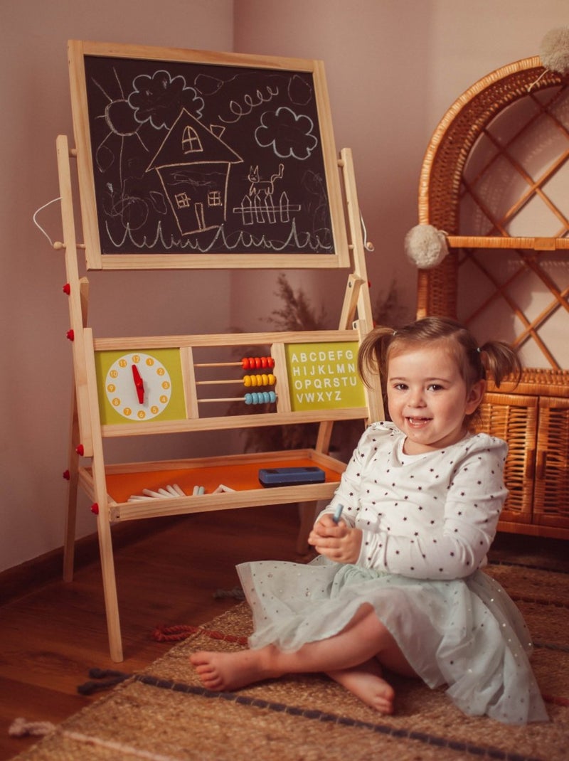 Dubbelzijdig houten 3-in-1 schoolbord – magnetisch, krijtbord en telraam N.v.t. - Kiabi