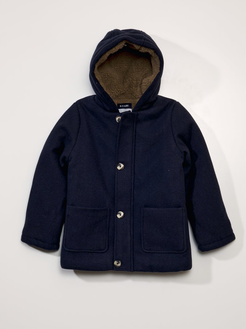 Duffelcoat met woleffect BLAUW - Kiabi