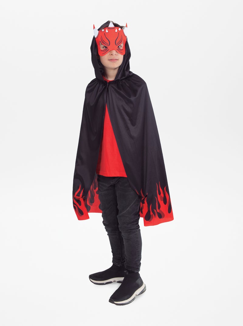 Duivelscape met capuchon - Verkleedkleding zwart / rood - Kiabi