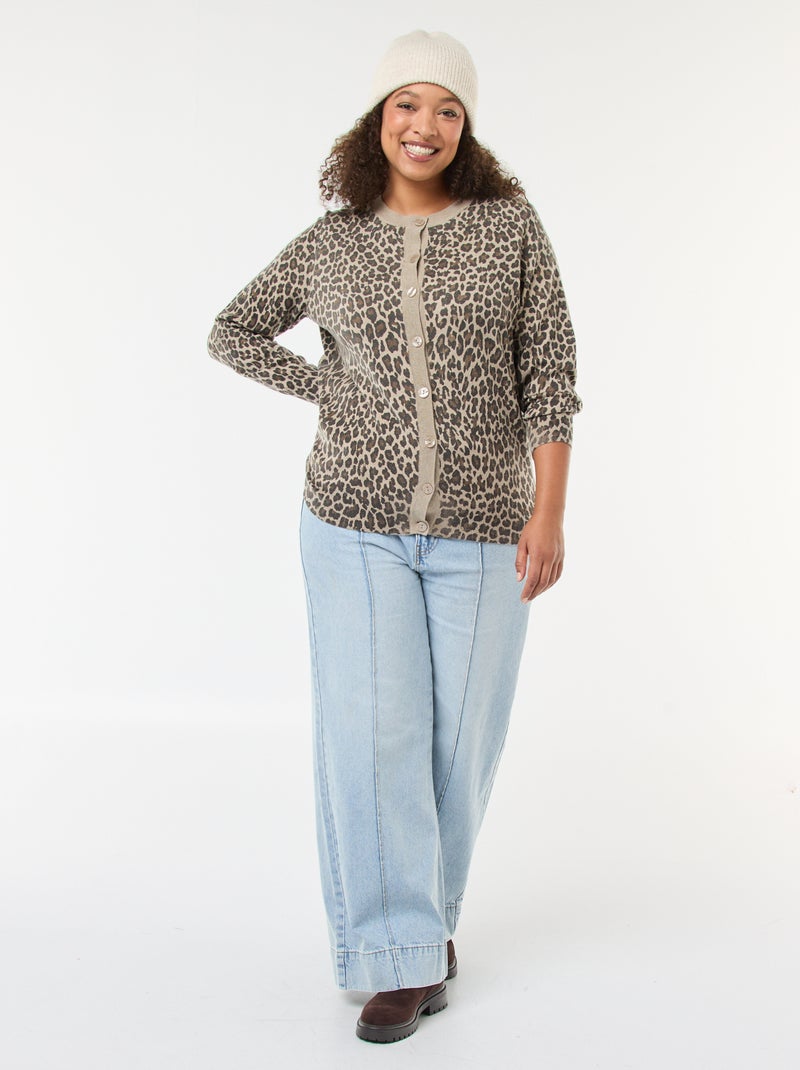 Dun vest met luipaardprint Biege - Kiabi