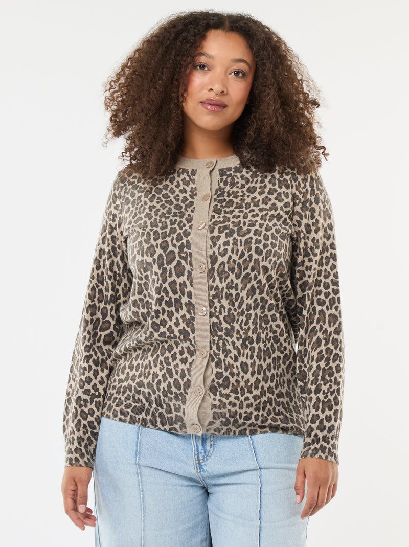 Dun vest met luipaardprint Biege - Kiabi