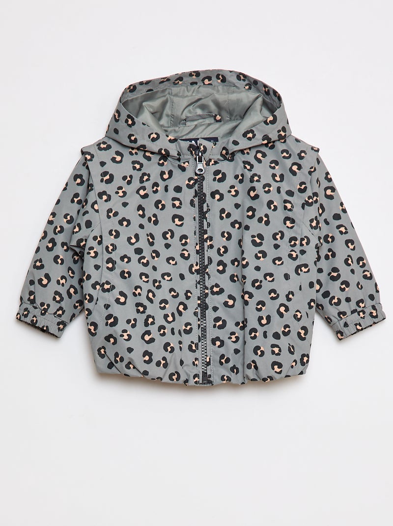 Dun windjack met capuchon en all-over motiefje Kaki - Kiabi