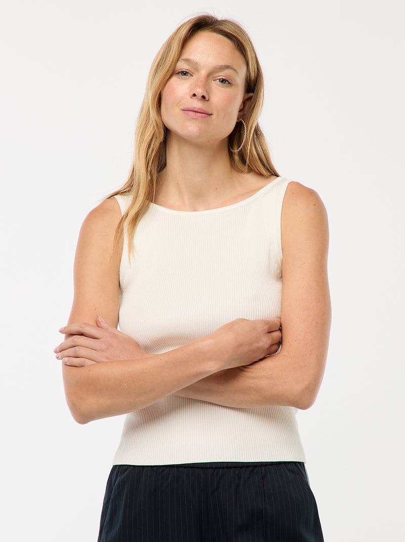 Dunne, gebreide singlet met ribbelpatroon Wit - Kiabi