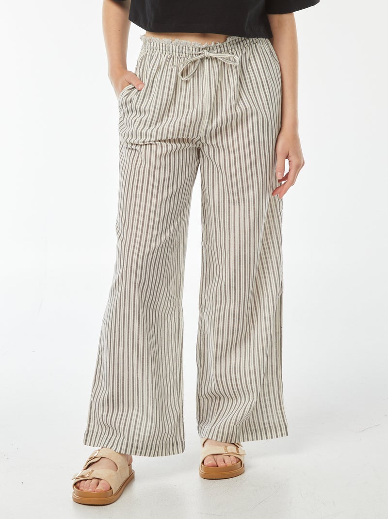 Dunne gestreepte broek met franjes Grijs - Kiabi