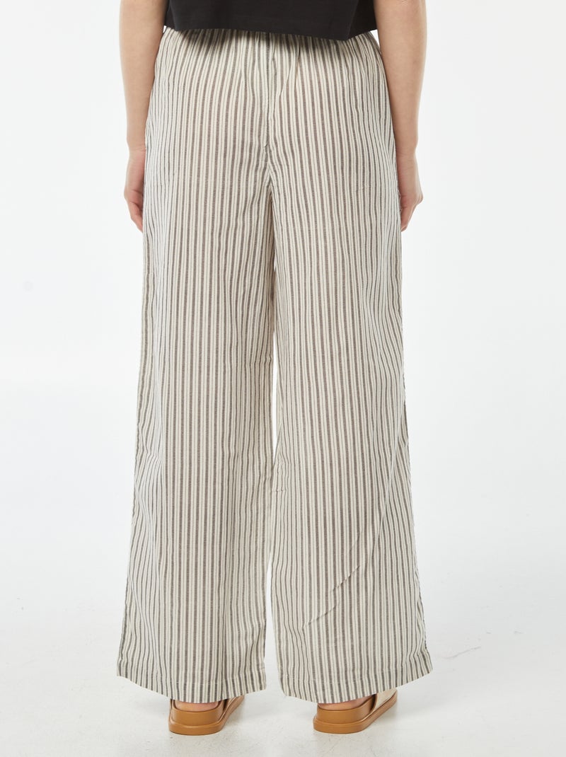 Dunne gestreepte broek met franjes Grijs - Kiabi