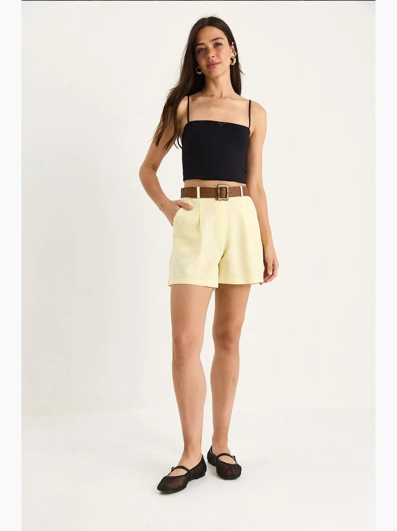 Dunne linnen shorts met riem en zakdetail lucci Citroengeel - Kiabi