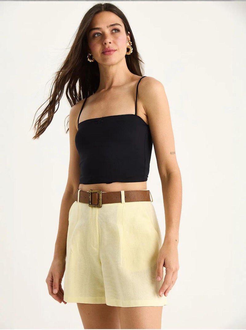 Dunne linnen shorts met riem en zakdetail lucci Citroengeel - Kiabi