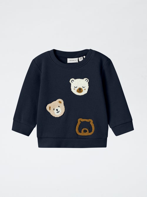 Dunne sweater met beertje in badstof - Kiabi