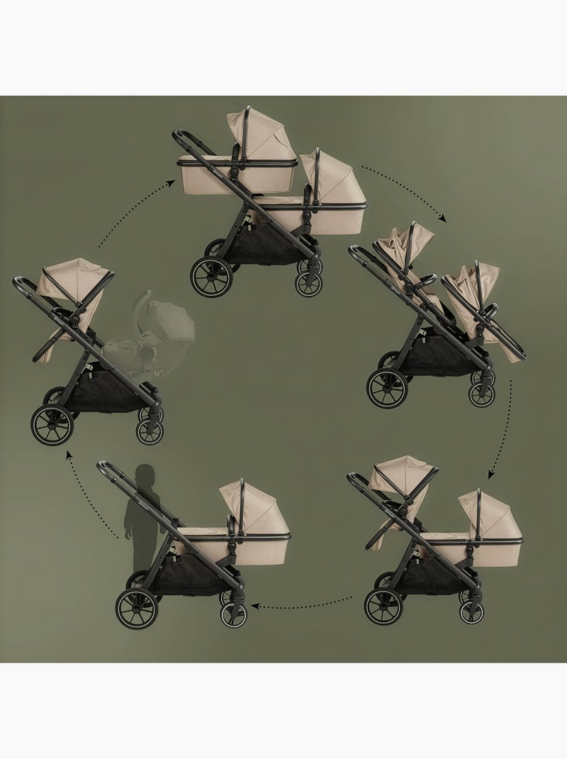 Duo 2-in-1 dubbele kinderwagen, ook geschikt als kinderwagen voor broertjes en zusjes – babyGo Beige - Kiabi