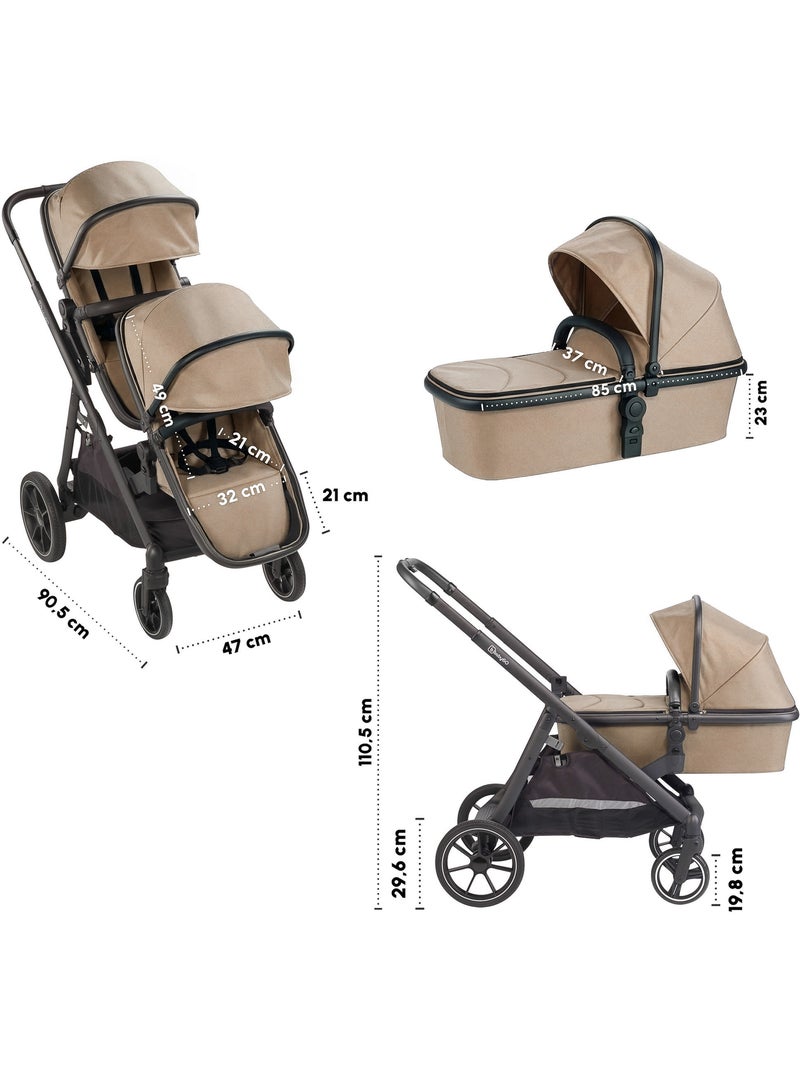 Duo 2-in-1 dubbele kinderwagen, ook geschikt als kinderwagen voor broertjes en zusjes – babyGo Beige - Kiabi