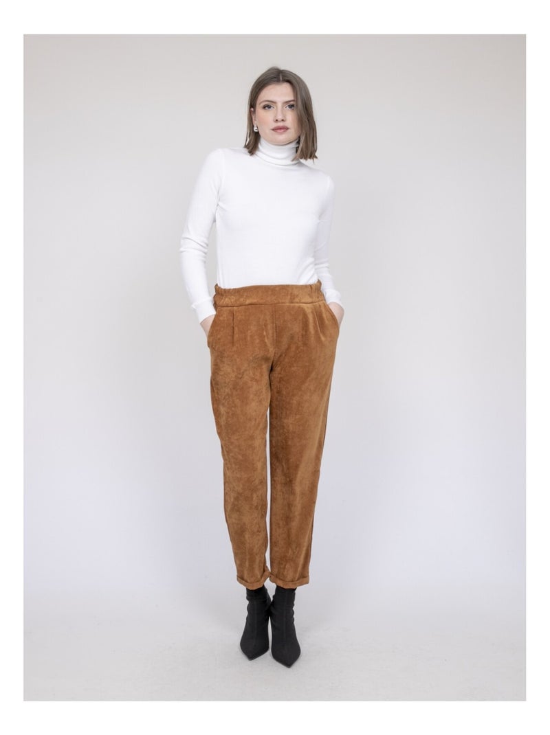 Ebila broek met fluweeleffect Caramelbruin - Kiabi