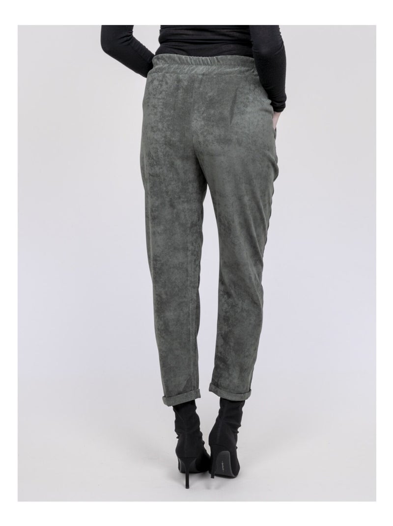 Ebila broek met fluweeleffect Kaki - Kiabi