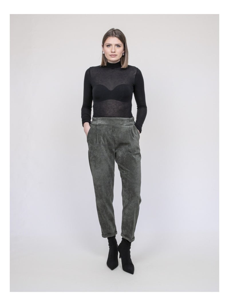 Ebila broek met fluweeleffect Kaki - Kiabi