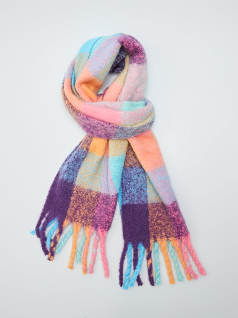 Echarpe plaid avec frange multicolore - Kiabi