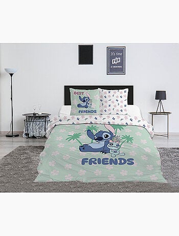 eddengoed Stitch Disney 200x200 cm + 2 Slopen 65x65 cm Katoenmix