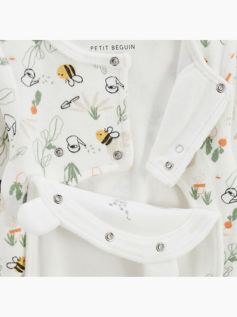 Eden babypyjama van fluweel met brugopening Beige - Kiabi