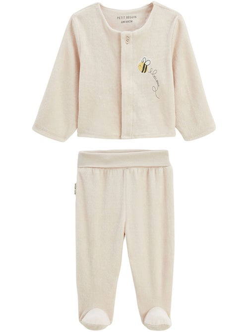 Eden fluwelen babyset: vestje en broekje met voetjes - Kiabi
