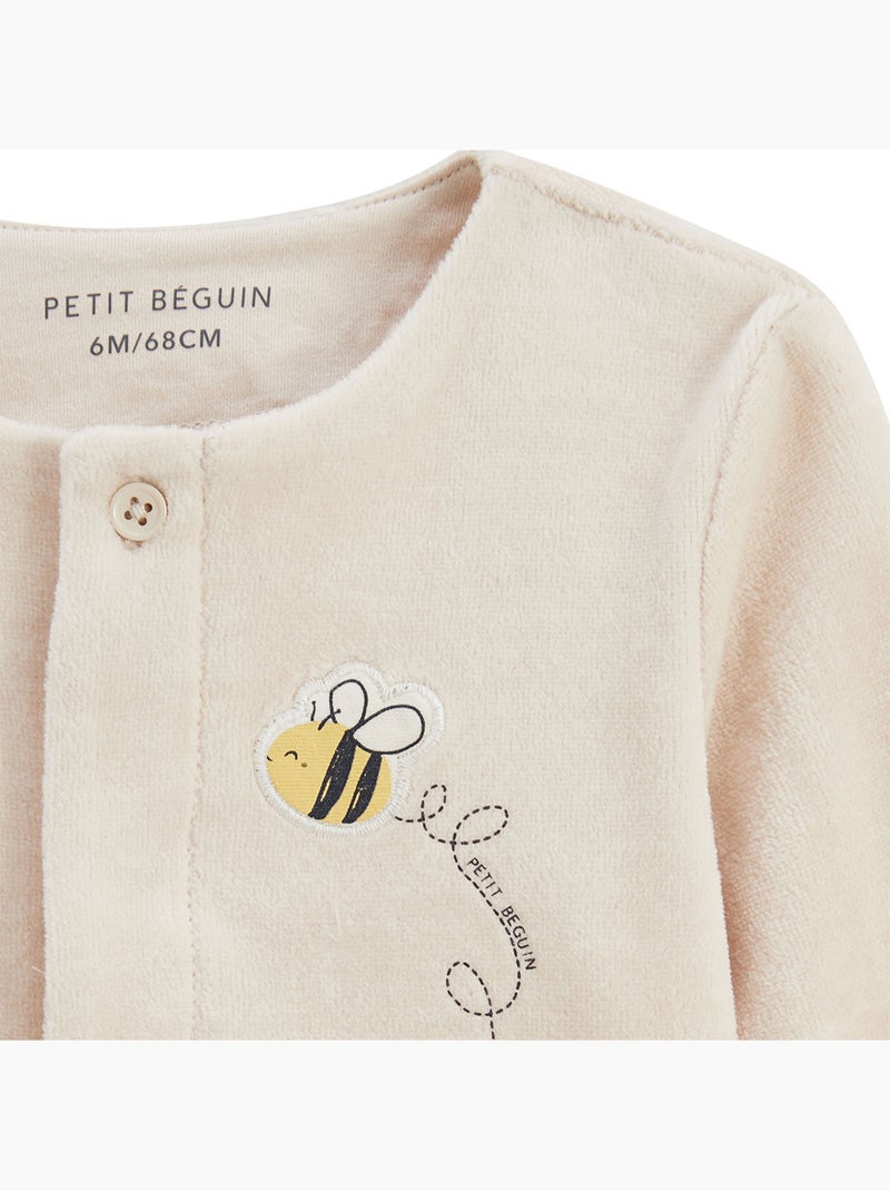 Eden fluwelen babyset: vestje en broekje met voetjes Beige - Kiabi