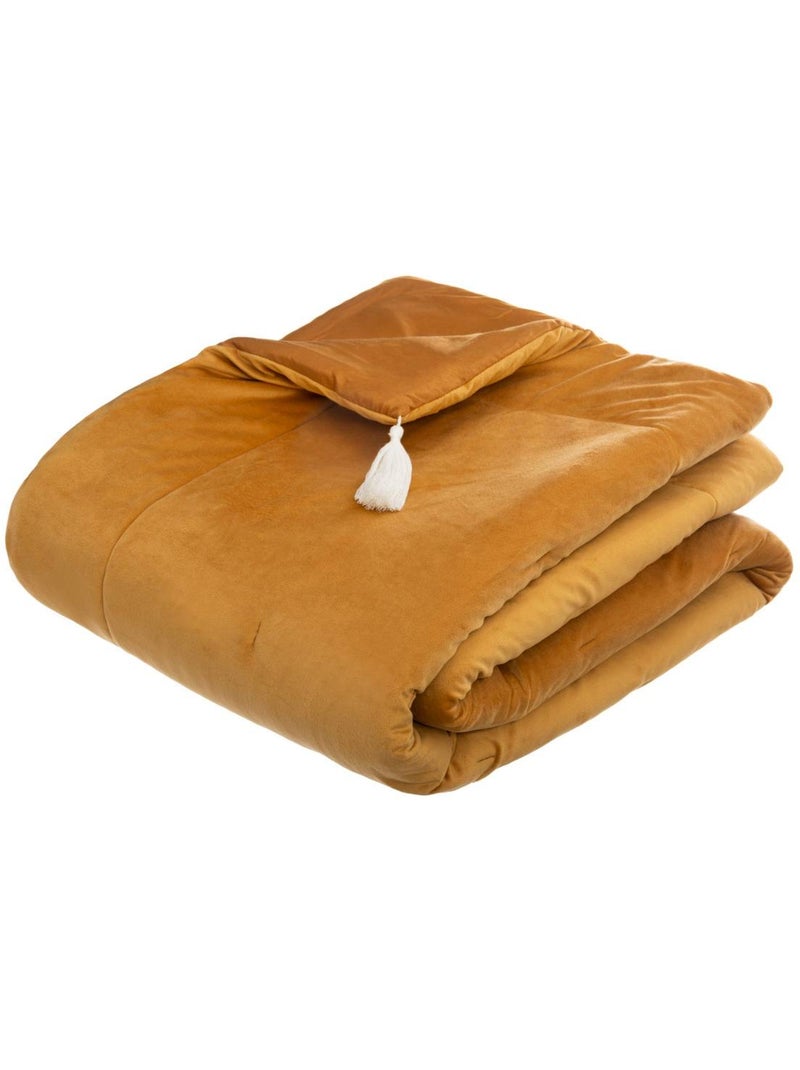 Édredon en velours avec pompons SONIA Ocre - Kiabi