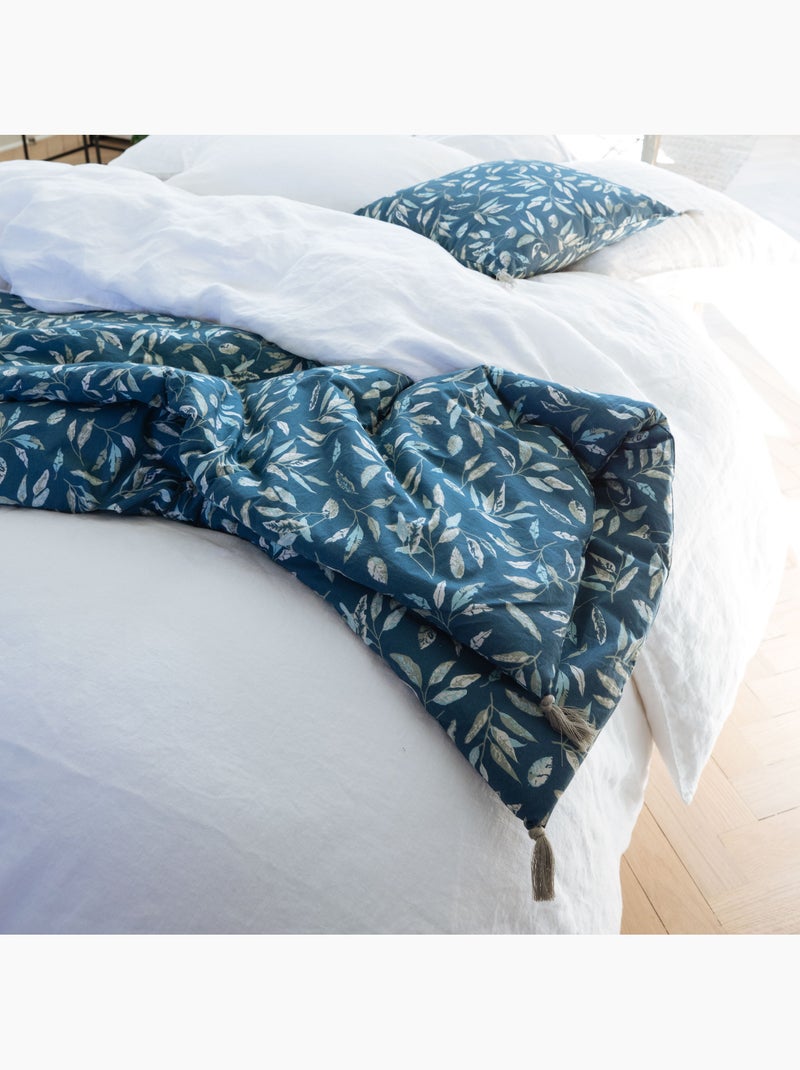 Édredon imprimé à motif végétal, feuillage Bleu Kaki - Kiabi